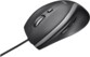 Vue de biais gauche de la souris Logitech M500s pour droitier coloris noir avec câble USB intégré, forme ergonomique et 7 boutons programmables