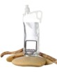 Gourde pliable argentée avec bouchon blanc, anse de transport et logo PEARL noir imprimé