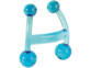 Appareil de massage en polystyrène bleu transparent légèrement courbe en forme de H avec 2 petites boules sur le haut et 2 boules plus grosses sur les extrémités du bas