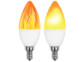 Ampoules LED E14 vue des efffets: lumière flamme et celui de léger rougeoiement