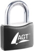 Cadenas AGT au corps noir mat et anse chromée gravée ouverte