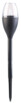 Torche solaire noire avec dôme transparent effet flamme, piquot de fixation et éclairage LED sur fond blanc