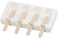 Moule en silicone blanc avec quatre cavités ovales et fentes intégrées pour bâtonnets de glace