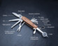 Couteau de poche multifonction vue sur les 16 outils