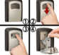 Fonctionnement du boîtier à clefs avec code de verrouillage illustré en 4 étapes