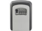 Vue de face du mini coffret pour sécurisation de clés avec boîtier rectangulaire, languette d'ouverture et 4 molettes pour code à chiffres