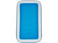 Piscine gonflable vue de haut avec bords supérieurs blanc aux coins arrondis avec fond et bords bleus