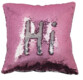 Housse de coussin carrée paillettes et velours, coloris rose & argent, 40 x 40 cm