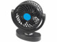 Ventilateur auto noir orientable avec molettes latérales de réglage et interrupteur sur socle ovale