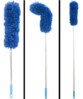Plumeau télescopique bleu présenté en trois vues verticales de face, profil et trois quarts