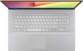 PC portable Asus Vivobook S17 écran 17,3" à cadre fin ouvert sur la page d'accueil vue du dessus sur le clavier français AZERTY, le pavé numérique et le pavé tactile intégrés