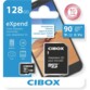 Packaging de la carte Micro-SDHC 128 Go Cibox avec adaptateur SD.