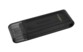 Clé USB-C 128 Go Kingston noire avec capuchon noir transparent, vue de biais