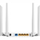 Arrière du routeur DUAL BAND GIGABIT 1200S STRONG avec 4 antennes visibles, et interfaces multiples: 4 ports LAN Ethernet, 1 port WAN, 1 port USB 2.0, prise adaptateur d'alimentation et boutons ON/OFF, Reset et WPS situés à côté des connecteurs 