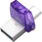 Clé USB DT MicroDuo 3C 256 Go avec connecteur USB-A et connecteur USB-C et capuchon de protection en plastique violet relevé