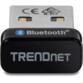 Adaptateur bluetooth USB 2.0 TrendNet coloris noir certifié CE vu de devant avec logos BT et marque