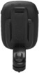Arrière du support plastique noir avec haut-parleur inséré montrant le dispositif de fixation et de serrage rond pour guidon et le clip pour ceinture intégré