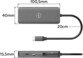 Hub USB-C Mobility Lab coloris gris avec câble USB-C 20 cm, épaisseur 15,5 mm, longueur 100,5 mm et largeur 40 mm annotées