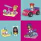 4 poupées miniatures dont Barbie astronome, Barbie professionnelle de skateboard, Barbie en cabriolet et Barbie coiffeuse