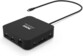 Hub carré noir aux angles arrondis avec câble USB-C 30 cm branché à son port d'alimentation USB-C Power Delivery