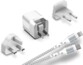 Vue arrière des connecteurs secteur amovibles pour Europe, États-Unis et Royaume-Uni dont l'un est installé sur le chargeur rapide coloris blanc avec câble USB-C vers Lightning