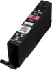 Vue du dessus de la cartouche CLI 531 magenta pour imprimante jet d'encre Canon PIXMA TS8750 et TS8751 avec étiquette de caractéristiques techniques et boîtier coloris noir