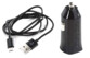 Chargeur rapide allume-cigare coloris noir brillant posé à la verticale à côté du câble USB-A vers Micro-USB 1 m fourni en accessoire