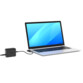 Mise en situation du chargement d'un PC portable Windows par prise d'alimentation DC et adaptateur secteur GaN compatible coloris noir