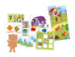 Cartes et puzzles du coffret éducatif avec son ours en peluche