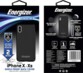 Faces avant et arrière de l'emballage de la coque antichoc pour iPhone X/XS de la marque Energizer avec données techniques