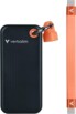 Disque dur SSD de poche coloris noir avec porte-clés et câble USB-C vers USB-C coloris orange