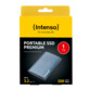 Disque dur externe SSD Premium avec câble Micro-USB vers USB-A et câble Micro-USB vers USB-C dans son emballage cartonné