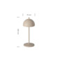Lampe de table à intensité variable coloris beige mat avec diamètre 75 mm et hauteur 200 mm annotées