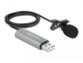 Micro-cravate USB DeLock avec adaptateur argenté, câble noir et pince vêtement noire