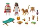 Pièces du set Playmobil César et Cléopâtre : figurines, léopard, lit de repos, accessoires de banquet