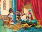 Scène Playmobil Astérix avec Cléopâtre, César et léopard dans un décor de palais égyptien en bande dessinée