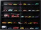 Armoire full black avec 5 étagères exposant des voitures miniatures et deux vitres en verre coulissantes pour les protéger de la poussière