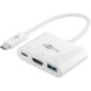 Adaptateur Goobay multiports blanc avec son câble intégré sur fond blanc