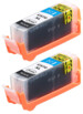Pack de 2 consommables iColor 2 cartouches couleur noir compatibles avec les imprimantes Canon Pixma, hors de leur emballage, vue de biais