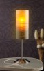 Photographie de coucher de soleil insérée dans l'abat-jour de la lampe personnalisable avec dessus du pied de lampe rembourré en acier brossé et câble d'alimentation blanc