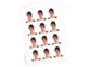 Feuille A4 de papier photo brillant avec 20 mini étiquettes autocollantes imprimées de petites photos colorées, coupées et prêtes à l'emploi.