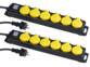 Pack de 2 multiprises coloris noir et jaune avec câble d'alimentation, caches rabattables et interrupteur Marche/Arrêt LED