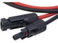 Gros plan sur les deux connecteurs situés aux extrémités du câble adaptateur rouge et noir avec connecteur compatible MC4 et connecteur Anderson
