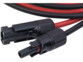 Gros plan sur les deux connecteurs situés aux extrémités du câble adaptateur rouge et noir avec connecteur compatible MC4 et connecteur Anderson
