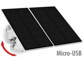 Pack de 2 panneaux solaires universels avec support, matériel de montage, 2 câbles Micro-USB 3 m et mode d’emploi en français