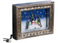 Vue de biais du cadre de Noël avec motif 3D "Bonhommes de neige" rempli de flocons de neige et d'eau avec câble d'alimentation noir DC vers USB