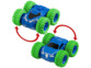 Bolide télécommandé Simulus, coloris bleu (carrosserie) et vert (pneus) avec système d'entrainement bilatéral pour des virages à 360° et de super flips, 2 looks différents selon le côté sur lequel il roule
