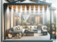Pergola moderne avec salon de jardin et système de rafraîchissement par brumisation