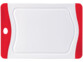 Planchette à découper en plastique blanc compatible lave-vaisselle avec rainure à jus, cadre rouge et oeillet pour rangement