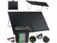 Pack avec batterie LiFePO4, panneau solaire, câble de chargement (compatible Anderson vers MC4) et modes d'emploi en français